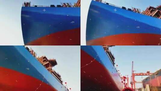 航拍长江港口码头船厂轮船仪式江轮海轮高清在线视频素材下载