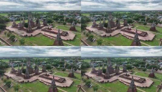 泰国大城府阿瑜陀耶遗址柴瓦塔娜兰寺航拍高清在线视频素材下载