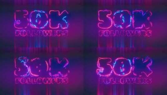 50K彩色霓虹灯字母和闪电的追随者标题。高清在线视频素材下载