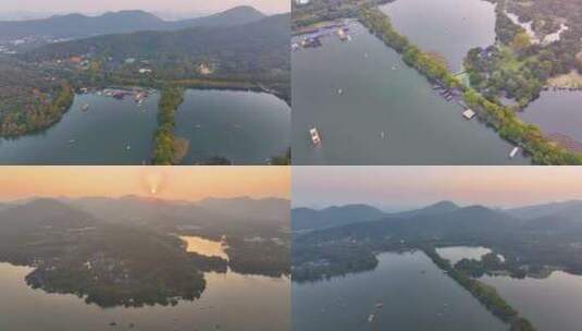 唯美杭州西湖苏堤航拍美景大自然风光杭州风高清在线视频素材下载