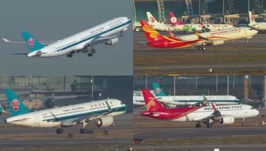 广州机场清晨飞机起飞集锦高清在线视频素材下载