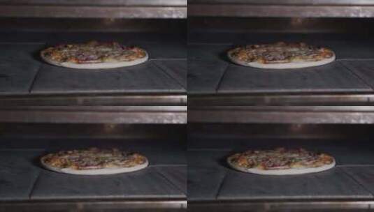 特写在烤箱中烤披萨高清在线视频素材下载