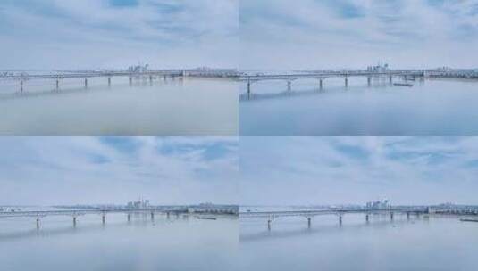 九江长江大桥春季航拍延时高清在线视频素材下载