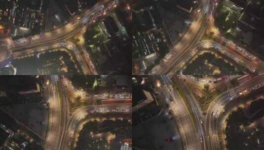 上海浦东新区陆家嘴环路航拍夜景浦城路车流高清在线视频素材下载