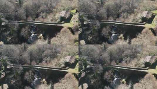 鸟瞰锅穿过西班牙奥伦塞的纳维亚桥，上面有高清在线视频素材下载