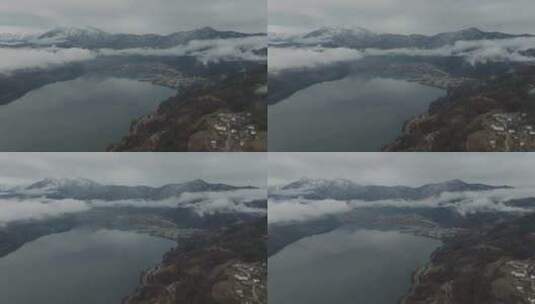 意大利南蒂罗尔多洛米蒂的卡尔多纳佐湖鸟瞰高清在线视频素材下载