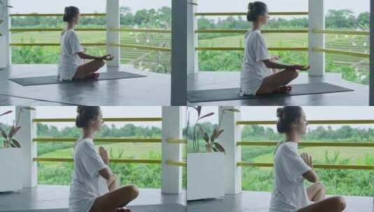 一女子阳台冥想高清在线视频素材下载