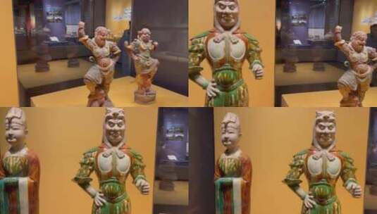 博物馆三彩陶俑高清在线视频素材下载
