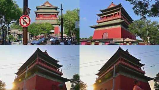 老北京中轴线建筑钟楼鼓楼高清在线视频素材下载