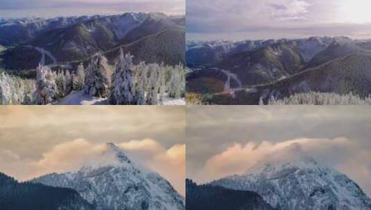 冬季雪林唯美雪山云雾高清在线视频素材下载