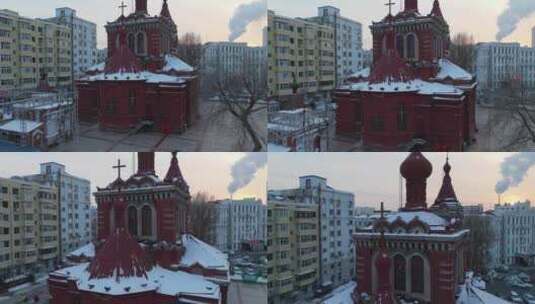 黑龙江哈尔滨圣阿克列谢耶夫教堂高清在线视频素材下载