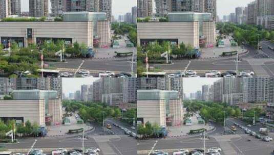 衡阳市衡成广场十字路口道路交通航拍视角高清在线视频素材下载