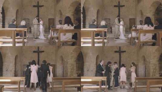 一对夫妇在教堂婚礼上结婚高清在线视频素材下载