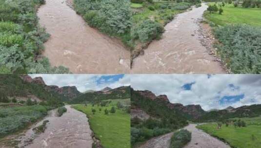 航拍青海玉树藏区高海拔山川河流高清在线视频素材下载