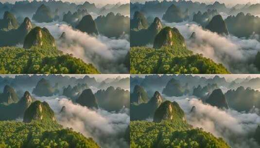 桂林山水合集山峰云海群山云雾缭绕自然风景高清在线视频素材下载