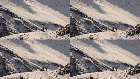 四川阿坝攀登岷山山脉雪宝顶雪山的登山者高清在线视频素材下载