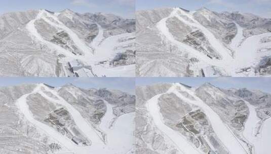 航拍内蒙古呼和浩特马鬃山滑雪场冬季雪景高清在线视频素材下载