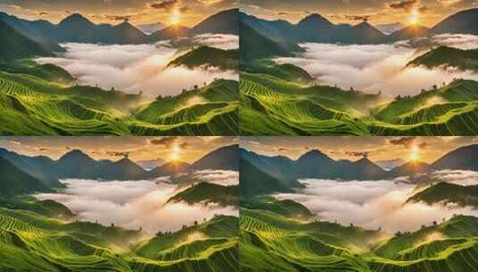 山间梯田日出云海景观高清在线视频素材下载