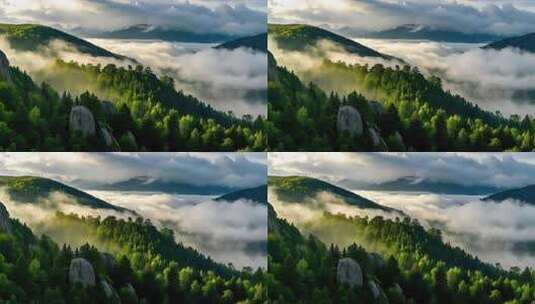 航拍云海山脉云雾缭绕绿色自然风光森林山峰高清在线视频素材下载