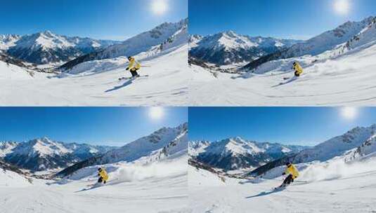 雪山滑雪极速冲刺冬季运动风光视频高清在线视频素材下载