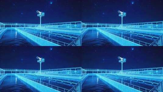 夜晚蓝色调水处理厂场景高清在线视频素材下载
