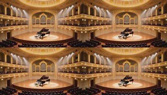 金色音乐厅钢琴演奏背景4K高清在线视频素材下载