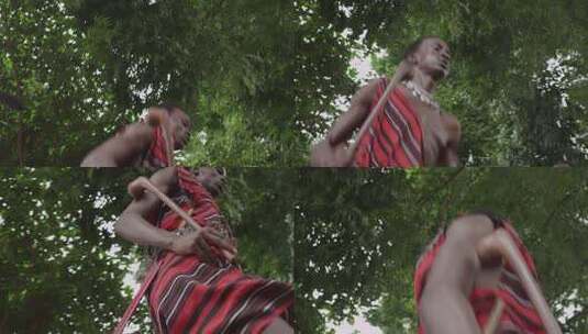 非洲马赛人穿传统服装跳舞唱歌高清在线视频素材下载