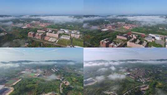 航拍清晨下的学校高清在线视频素材下载