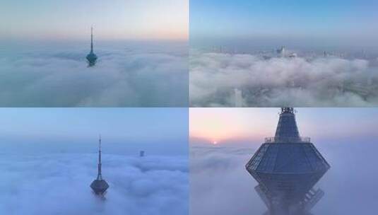 石家庄电视塔云海高清在线视频素材下载