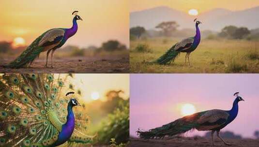 孔雀在日落中漫步高清在线视频素材下载