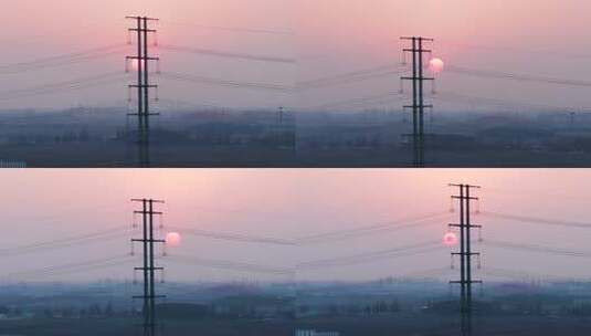 夕阳输电 高压电线杆 高压输送 夕阳 傍晚高清在线视频素材下载