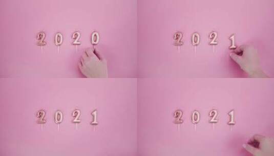 用粉色蜡烛表示2020和2021高清在线视频素材下载