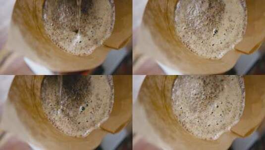 热水浇在咖啡滤纸上高清在线视频素材下载