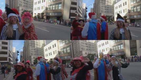 城市街道上行走的小丑高清在线视频素材下载
