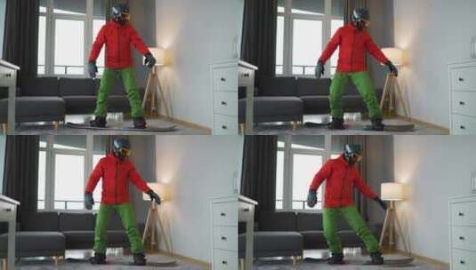 在家练习滑雪高清在线视频素材下载
