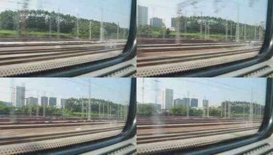 高铁车窗视角景观高清在线视频素材下载