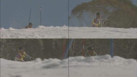 滑雪者在滑雪场里滑雪高清在线视频素材下载