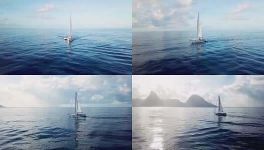 帆船独自穿越加勒比海的美丽航拍高清在线视频素材下载