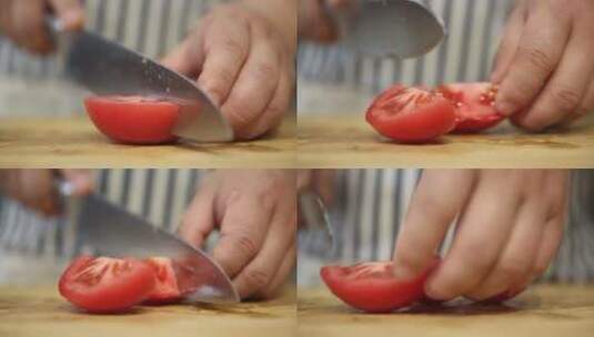 做菜切西红柿块高清在线视频素材下载