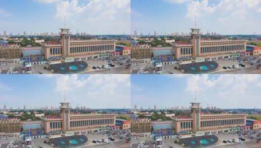 齐齐哈尔市火车站航拍延时高清在线视频素材下载