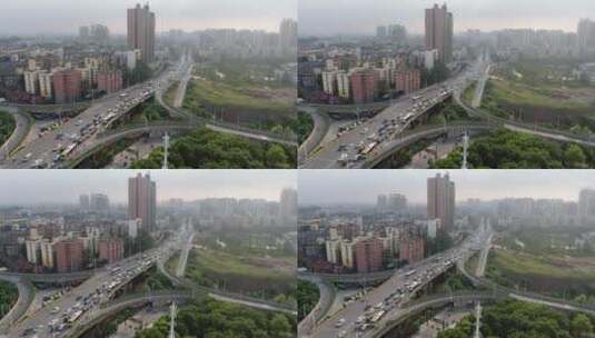 航拍湖南衡阳城市拥堵交通车辆行驶高清在线视频素材下载
