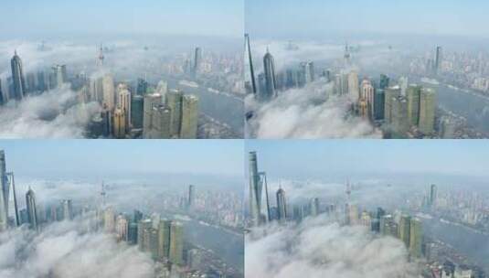 上海陆家嘴蓝天城市航拍4K高清在线视频素材下载