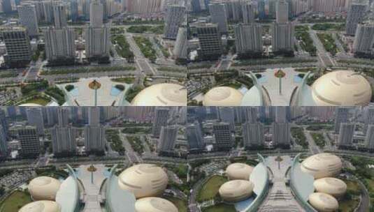 河南郑州会展中心高楼建筑航拍高清在线视频素材下载