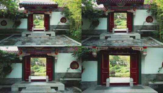 穿越中式园林大门古代院门高清在线视频素材下载