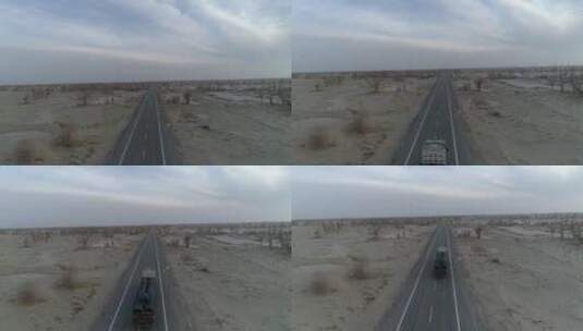 航拍高清沙漠中间笔直的公路高清在线视频素材下载