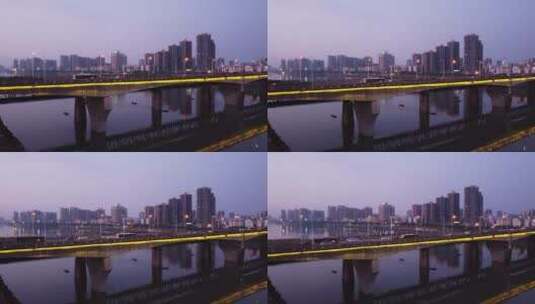 航拍城市交通衡阳湘江大桥立交桥夜景高清在线视频素材下载