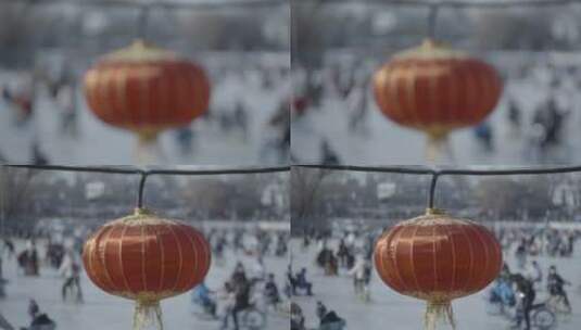 北京什刹海冰场滑溜冰车冬节日运动北方春节高清在线视频素材下载