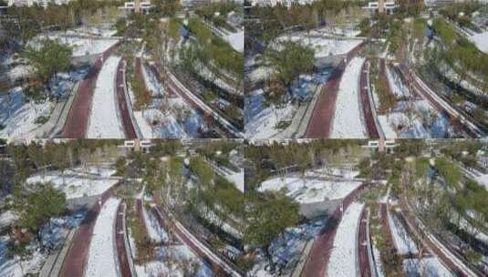 航拍冬季城市雪景高清在线视频素材下载