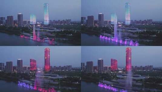 曹娥江夜景,喷泉,城市阳台,余坤国际广场高清在线视频素材下载