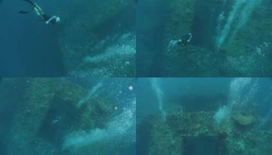 自由潜海底沉船高清在线视频素材下载